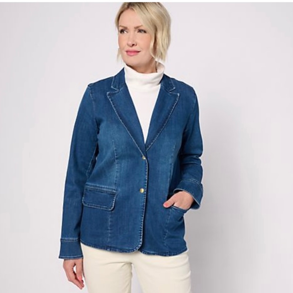 Denim & Co. Heritage Easy Stretch Denim Blazer-Medium Wash (Sz XL) a624165 NWOT